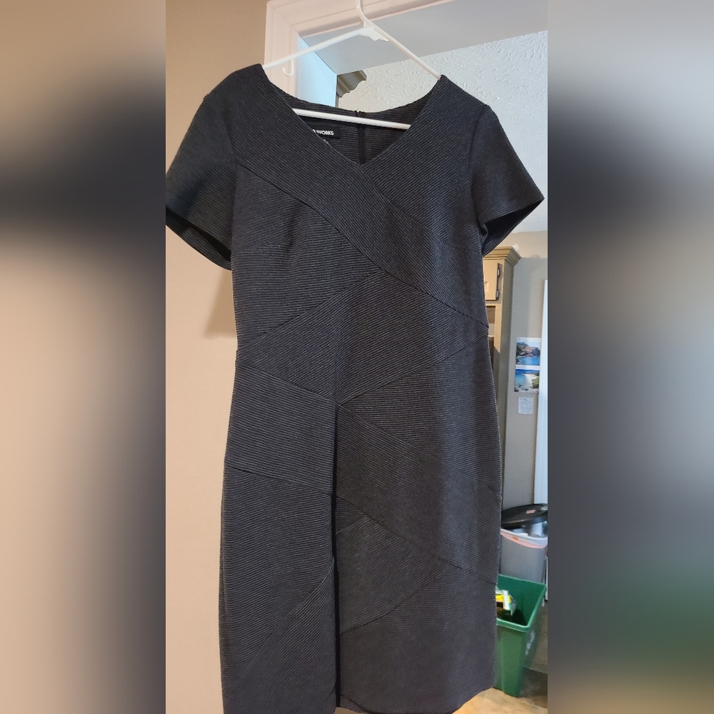 B-Works 12 Ribbed Geometric Grey Dress